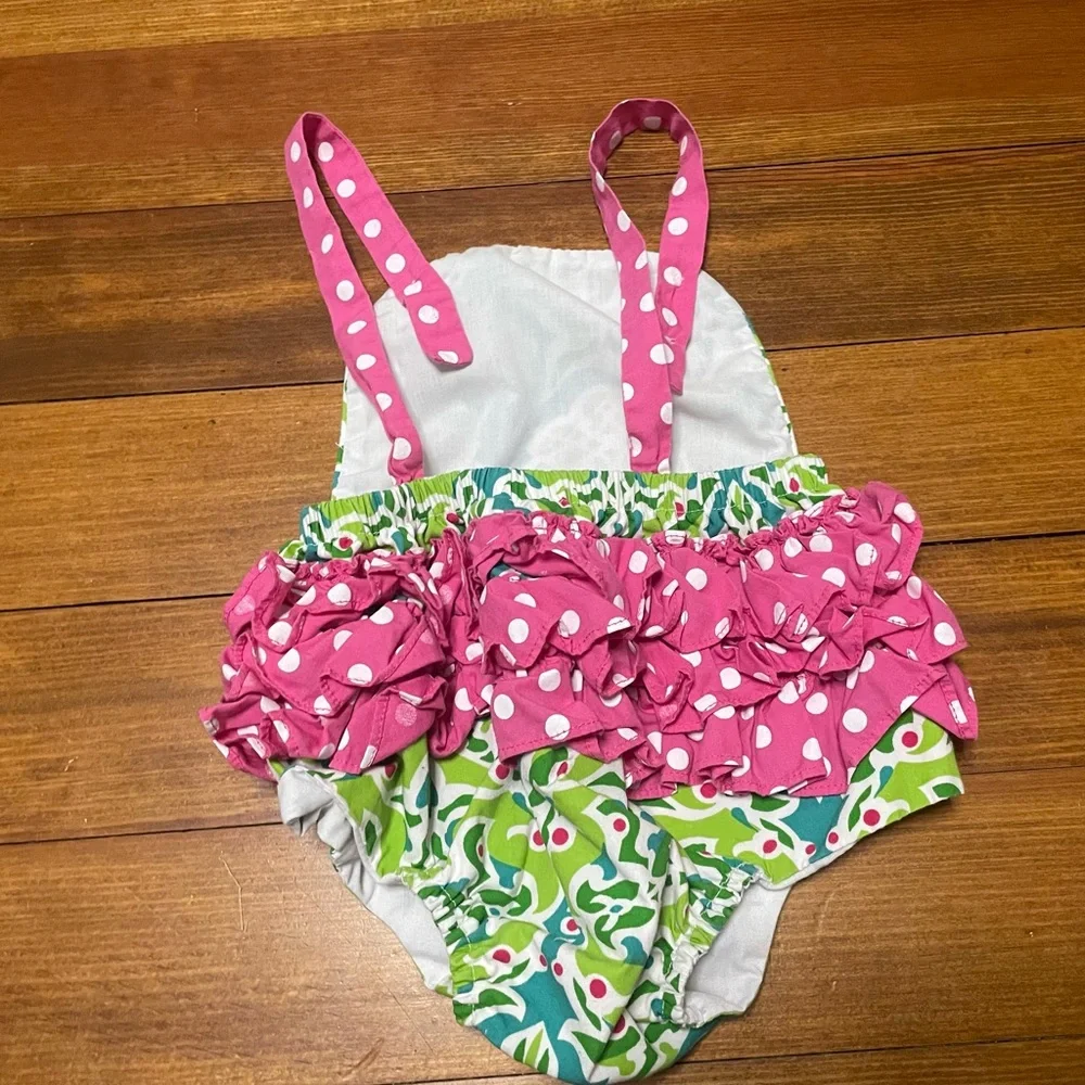 Velani Classics Pink Polka Dot Smocked Ruffle Bubble Romper Size 0-3 Months
